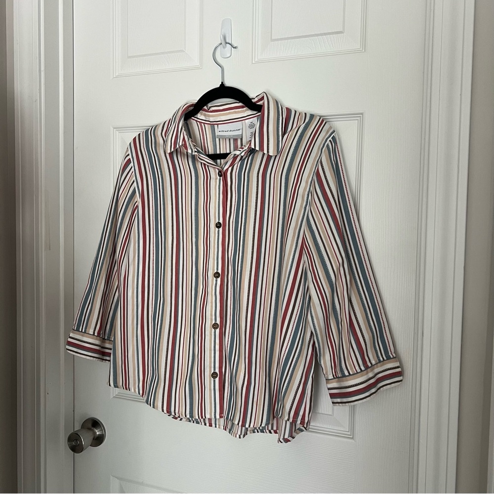 Alfred Dunner Multi-Color Striped Button-Up | Petite 14 (Fits L) | Lightweight
